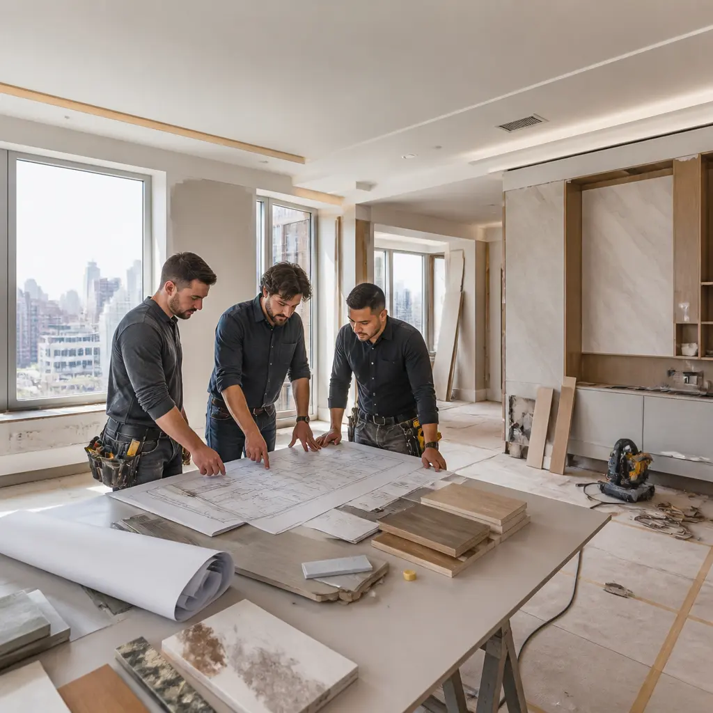 Contractor team discussing commercial remodeling work in Manhattan