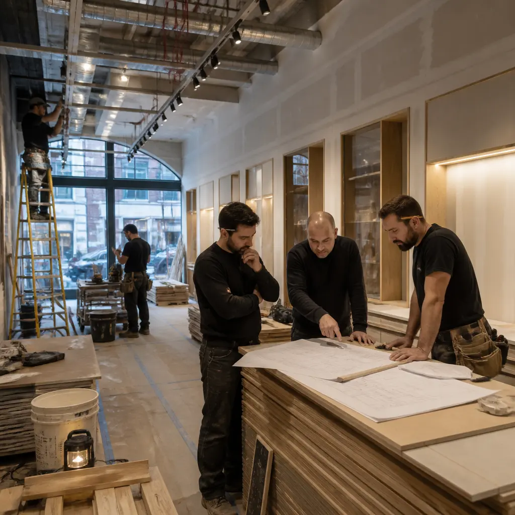 Commercial remodeling project in West Village, Manhattan with renovation work in progress