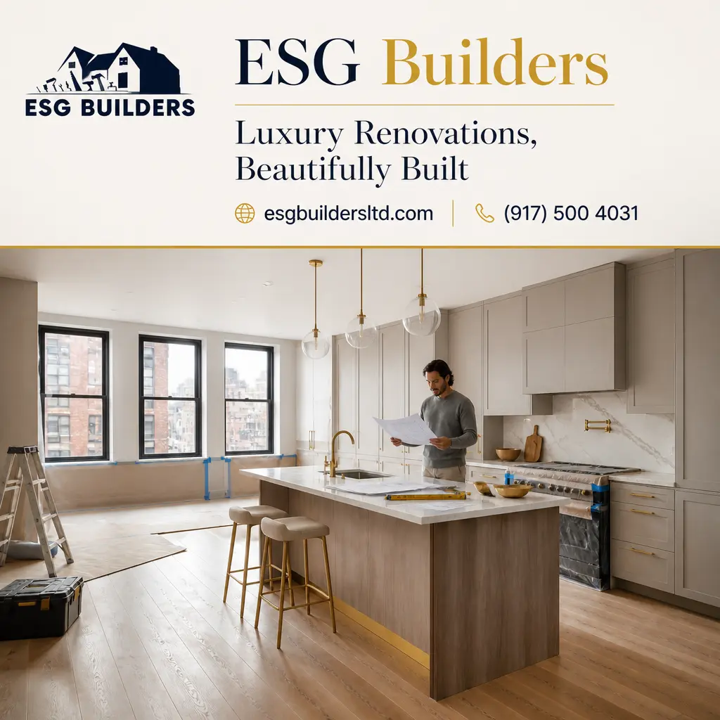 Branded visual for a guide on home remodeling cost in NYC, showing a modern luxury renovation concept.