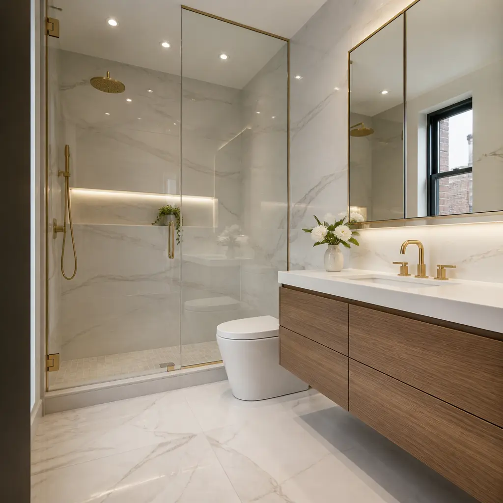Finished bathroom remodeling project in Brooklyn