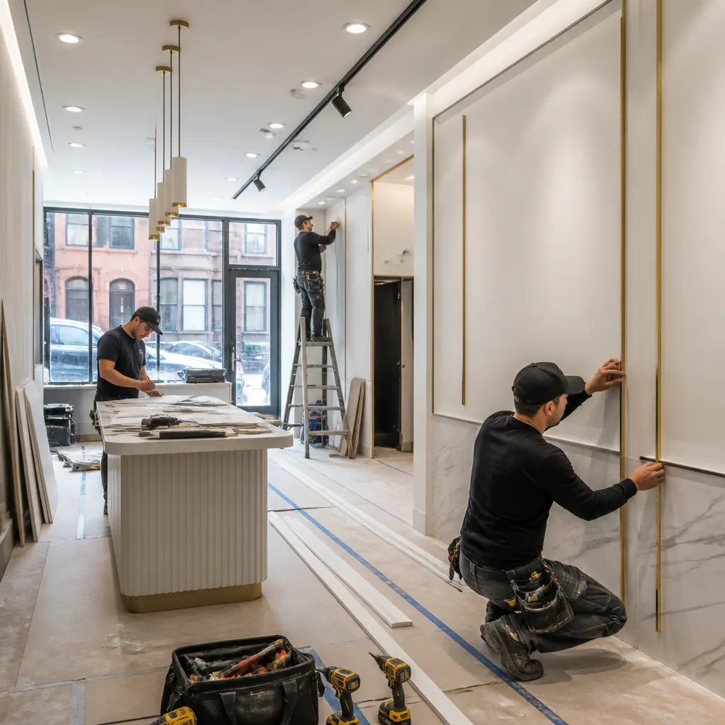 Crew working on a commercial remodeling project in Brooklyn
