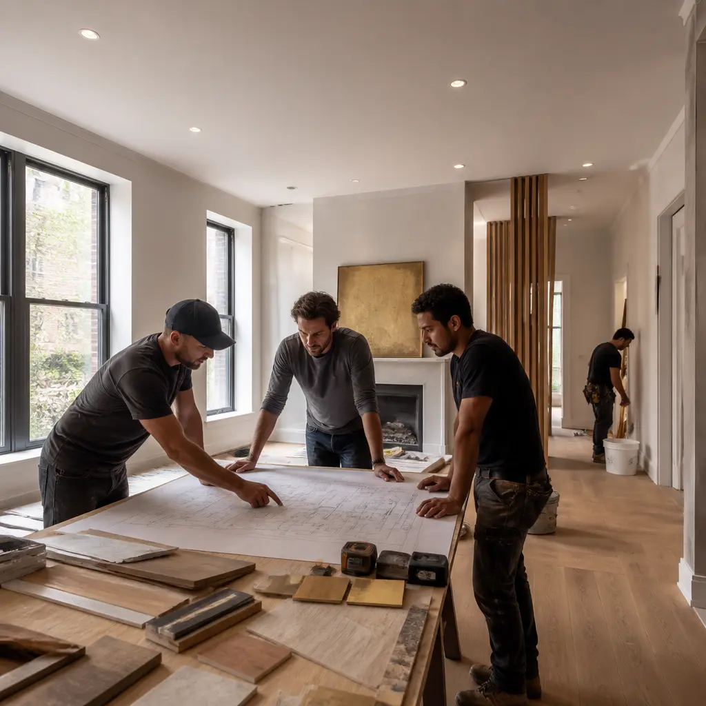 Remodeling Services Brooklyn 1 Contractor reviewing home remodeling plans in a Brooklyn residence