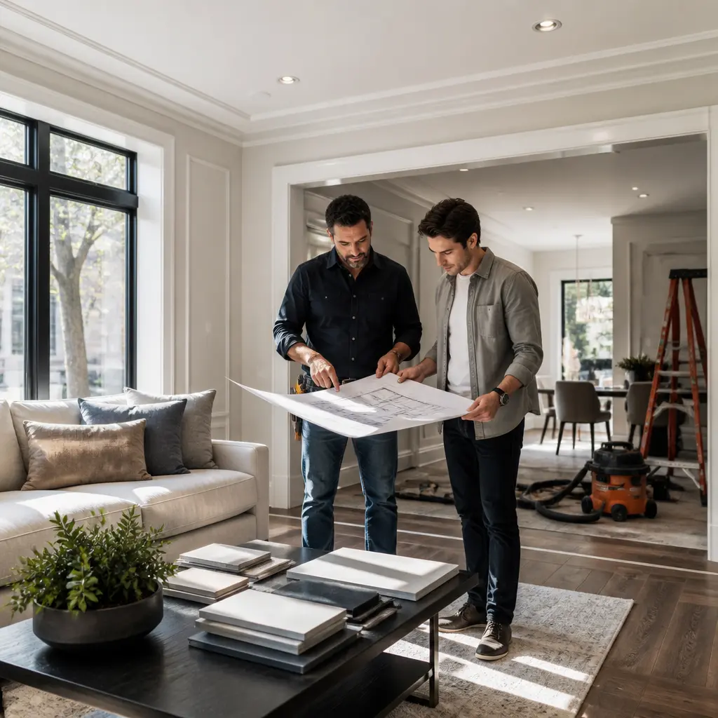Contractor discussing home remodeling plans in a Morris Park, Bronx interior