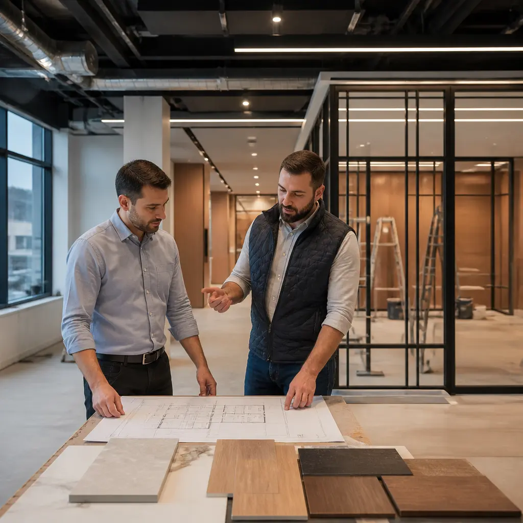 Queens commercial remodeling project with contractor planning a business interior renovation