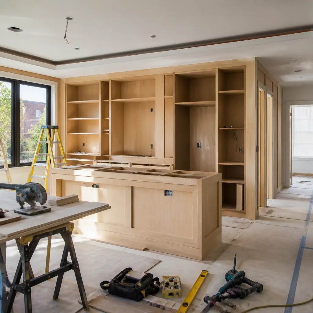 Gut renovation and custom millwork work in progress in Queens