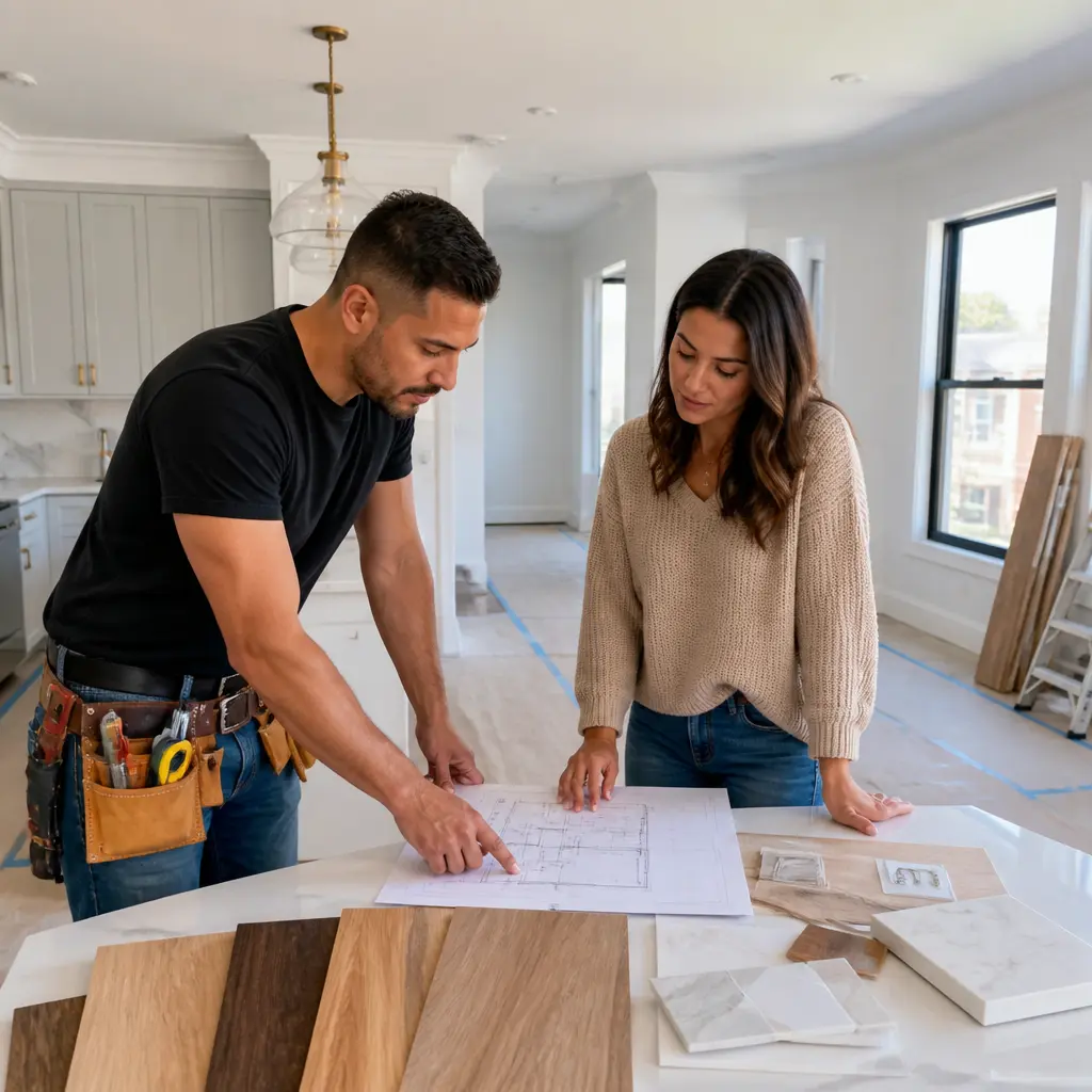 Remodeling Services Queens 1 Queens home remodeling project with contractor reviewing interior renovation plans