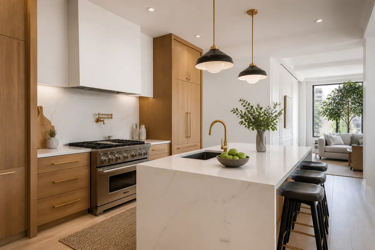 Contractor reviewing renovation plans inside a Queens townhouse