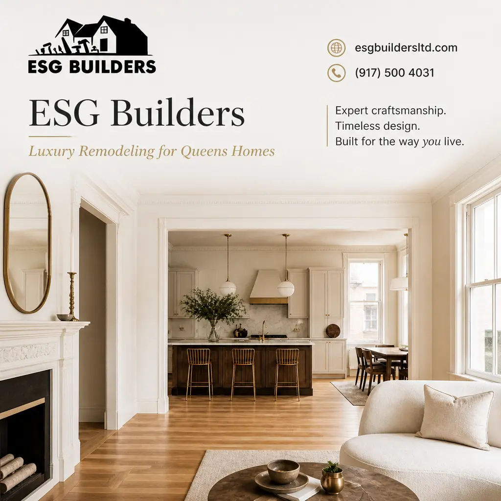 Branded visual for a home remodeling in Queens guide, highlighting planning, permits, budgeting, and contractor selection.
