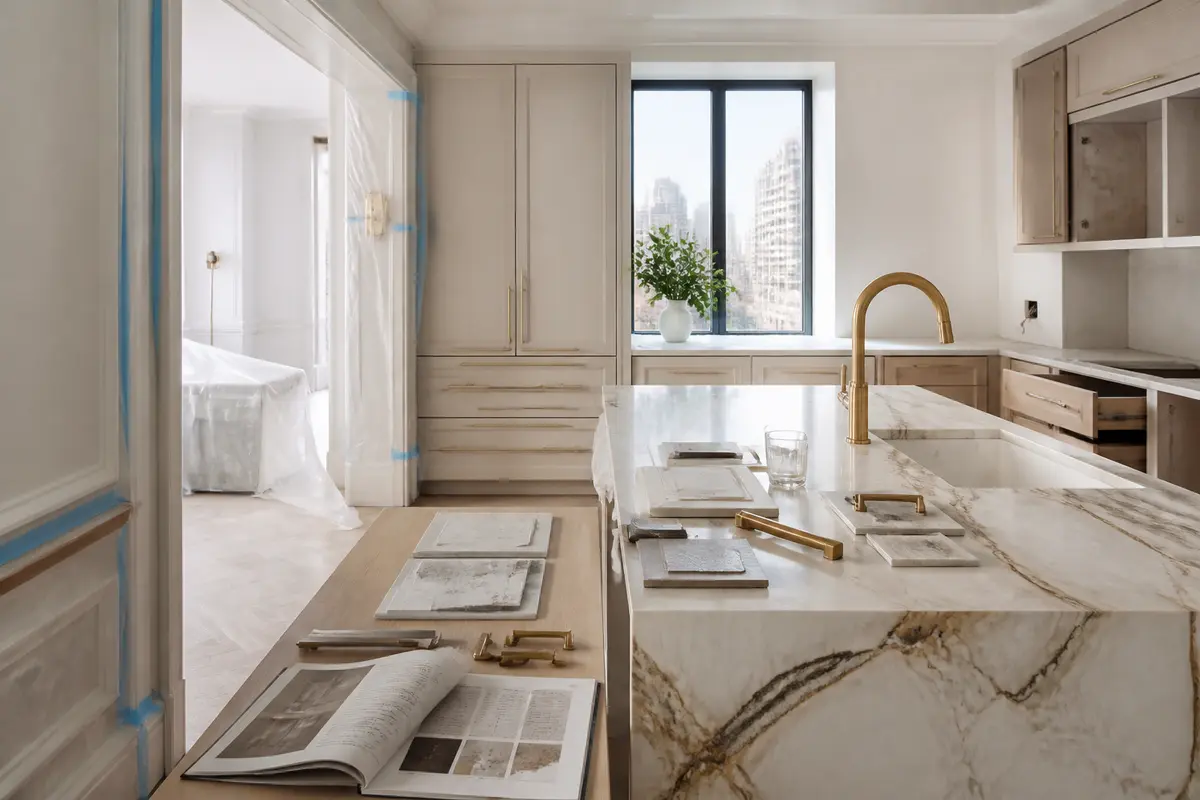 Protected apartment interior during coordinated renovation work