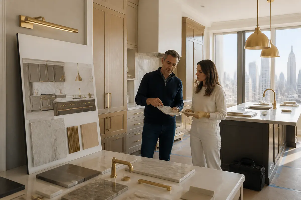 Where to Start When Planning a Home Remodel in NYC 2 Renovation schedule, floor plan, and finish samples arranged for a NYC apartment project