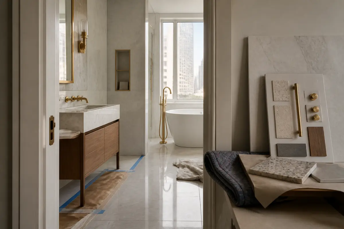 How Long Does a Typical NYC Remodeling Project Take? 2 Installed cabinetry and finishing materials staged during an apartment renovation