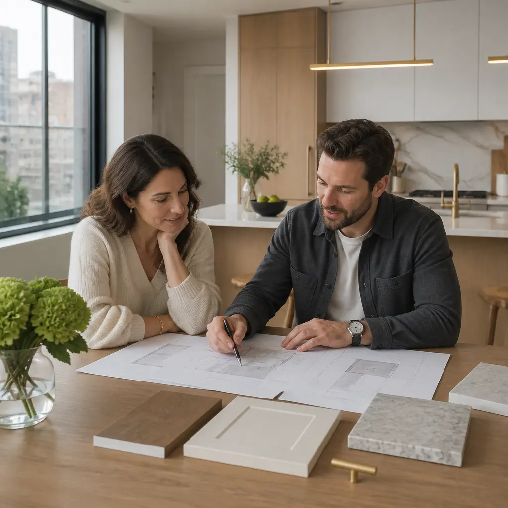 Homeowner and remodeling professional discussing a kitchen renovation plan