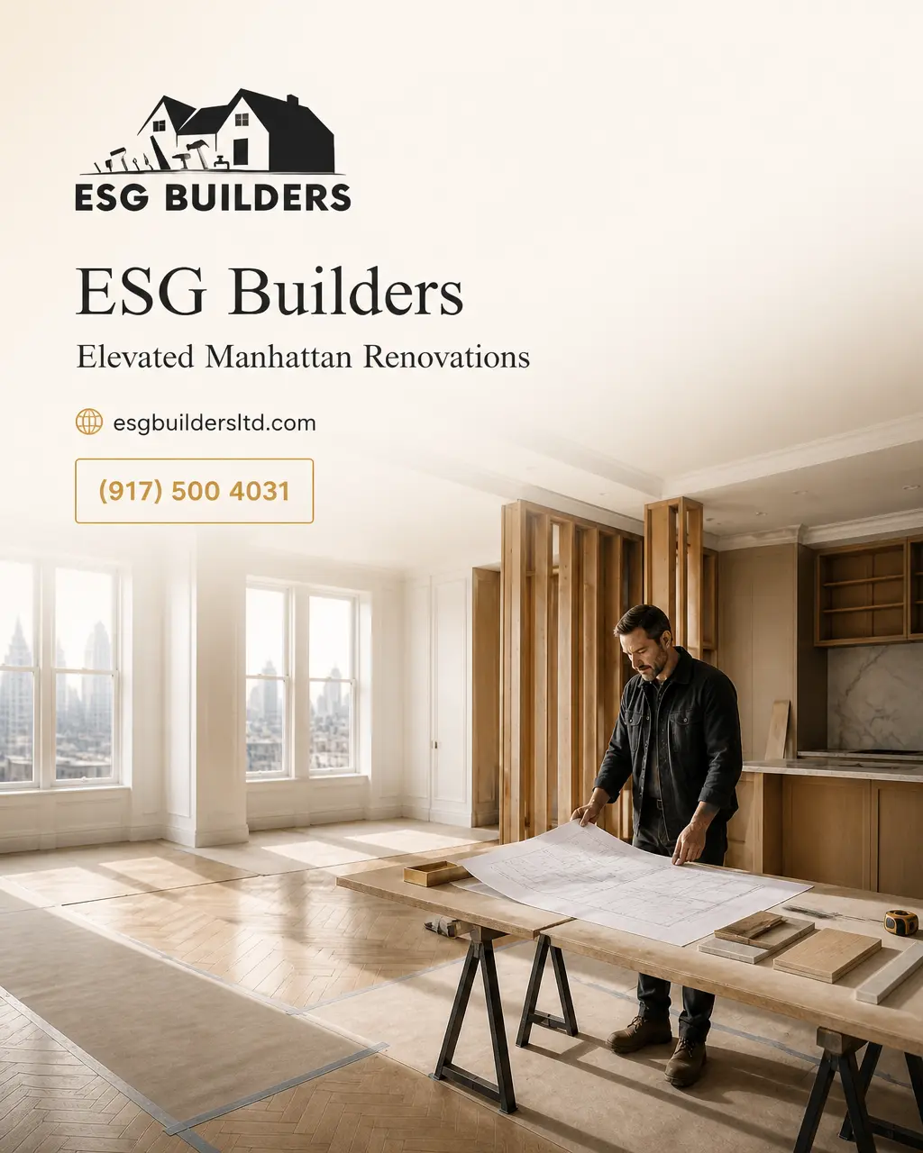 Remodeling Contractors Manhattan 1 Modern Manhattan apartment interior with renovation materials and a contractor reviewing plans